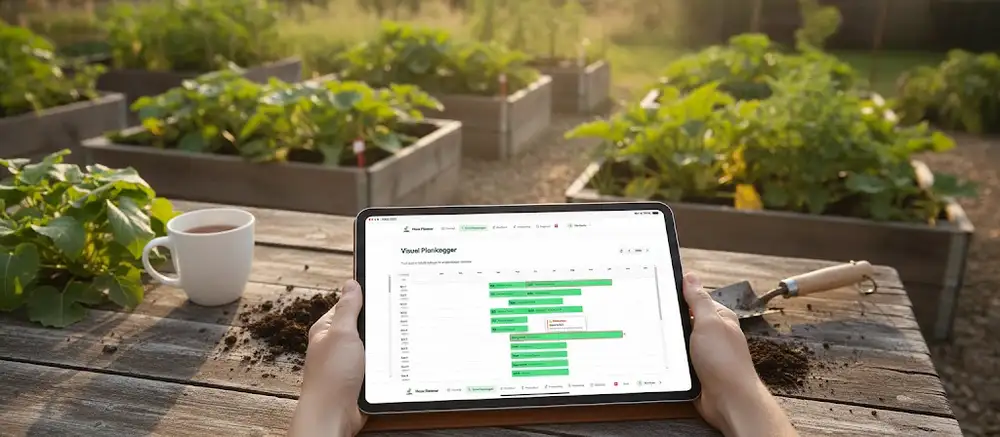 Planlæg højbed på iPad via Køkkenhave Planlægger