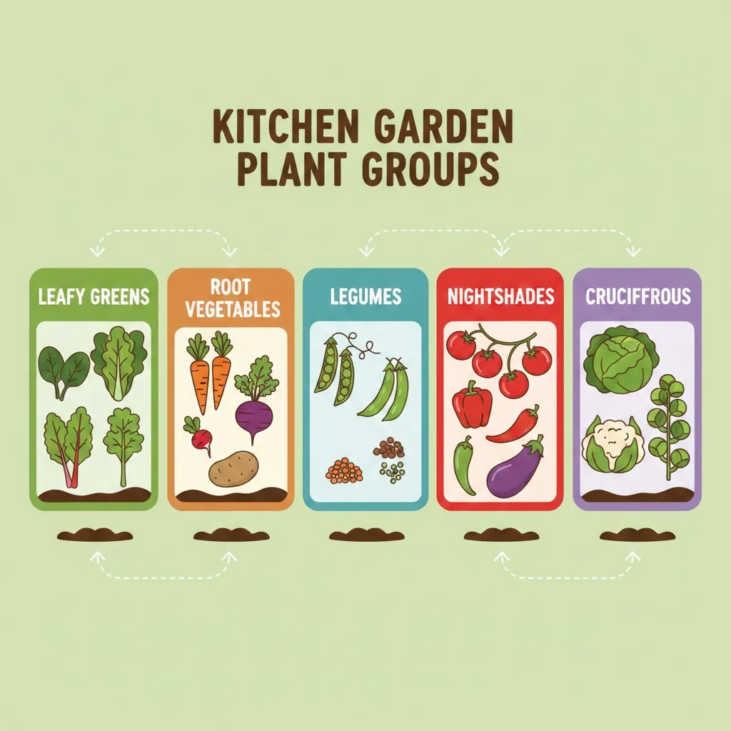 Oversigt over plantegrupper i køkkenhaven