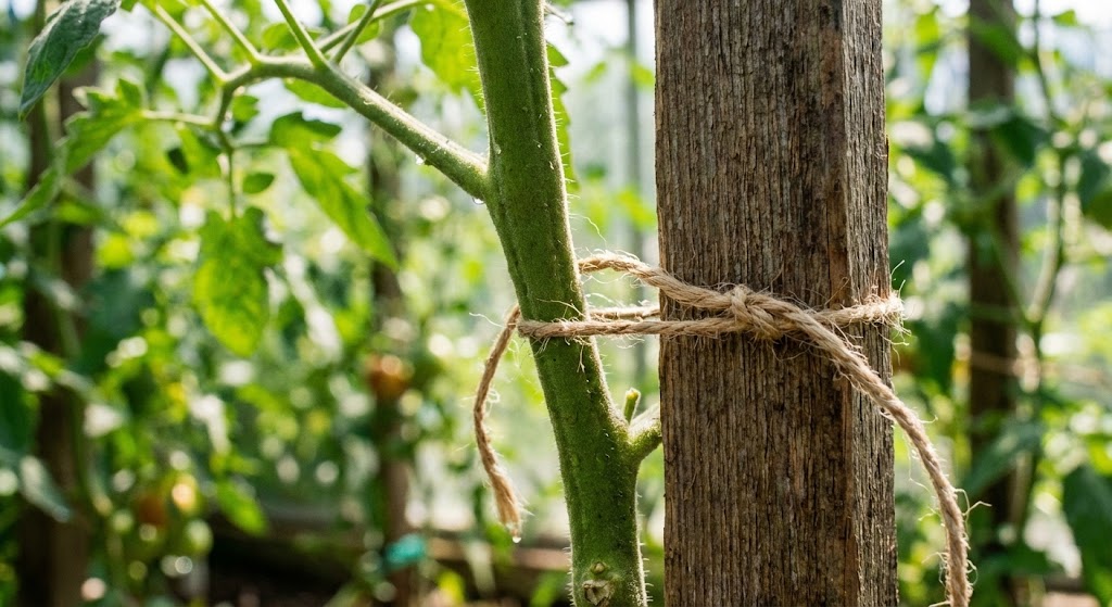 Opbinding af tomat med snor